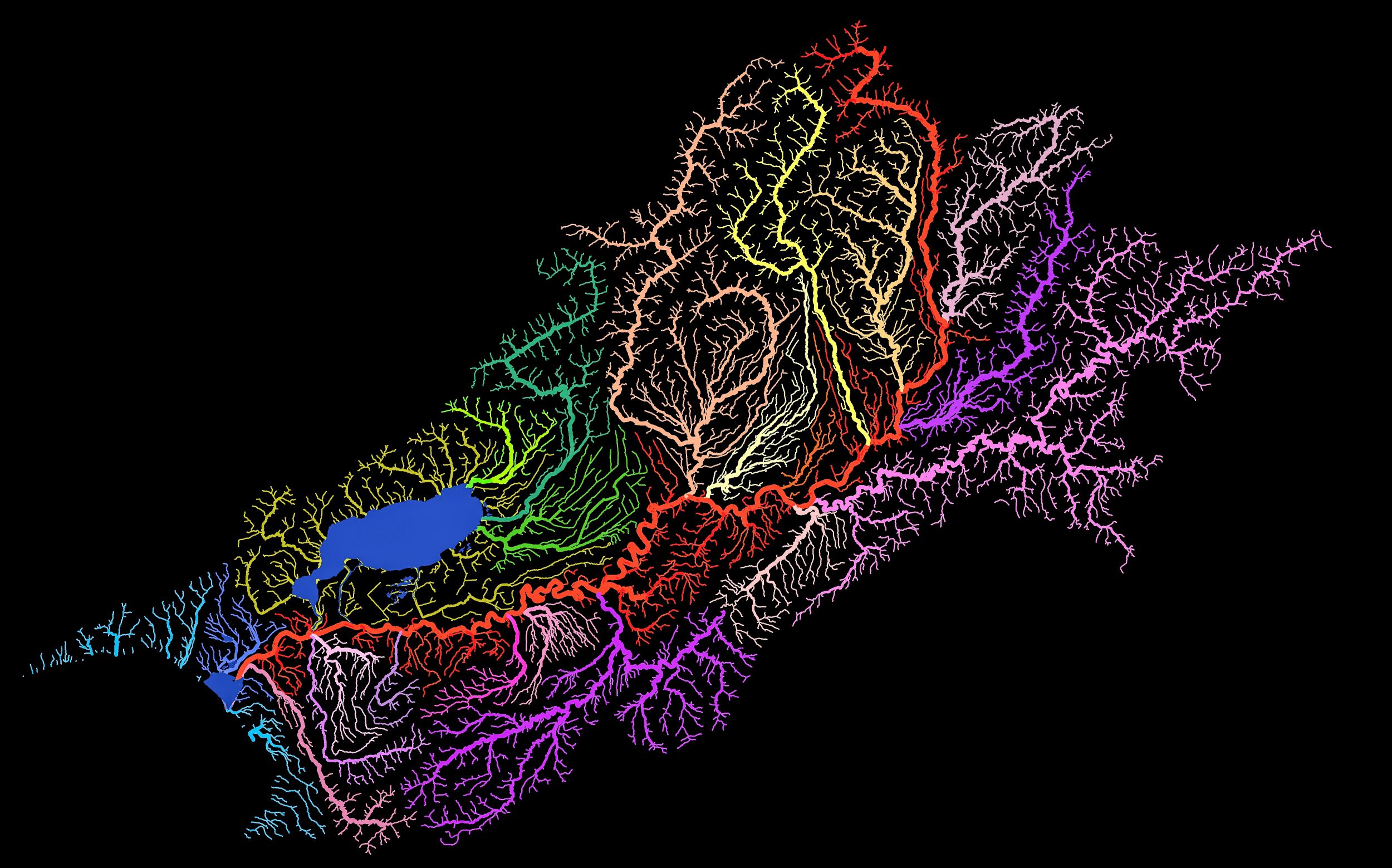 Colour map of all the tributary streams and awa of Wairarapa